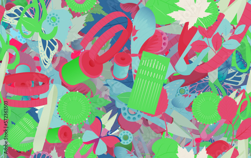 Background pattern abstract design texture. Seamless. Theme is about art, scissors, Pipevine, Red Admiral, graphic, wild, needle, sew, seasons, spring, craft, kit, natural, parks, apple