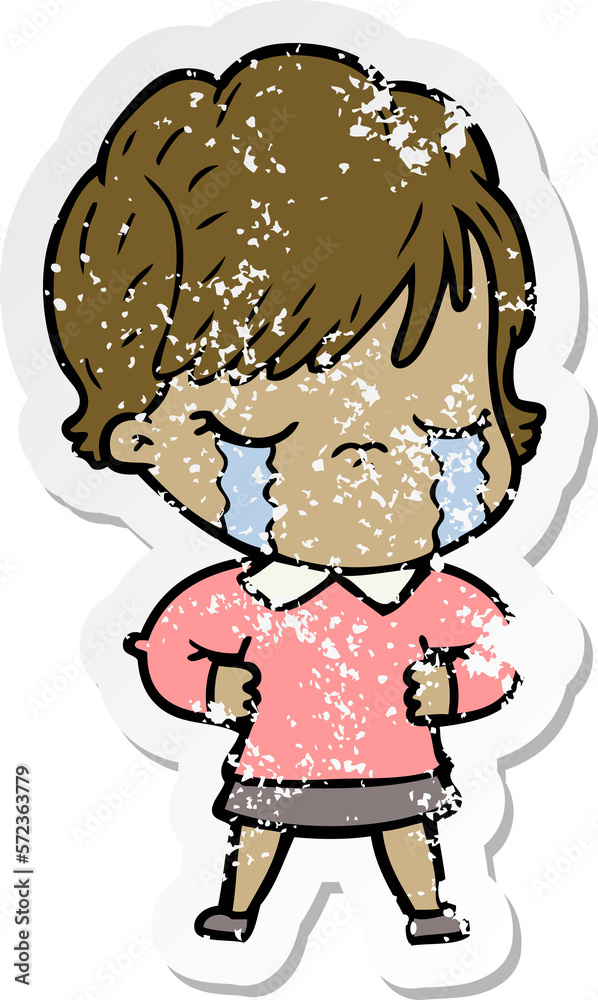 distressed sticker of a cartoon woman crying distressed sticker of a cartoon woman crying