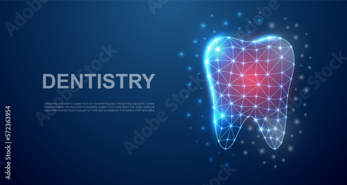 Tooth 3d low poly symbol with pain center for landing page. Tooth pain, dentistry, dental design concept. Polygonal stomatology illustration.