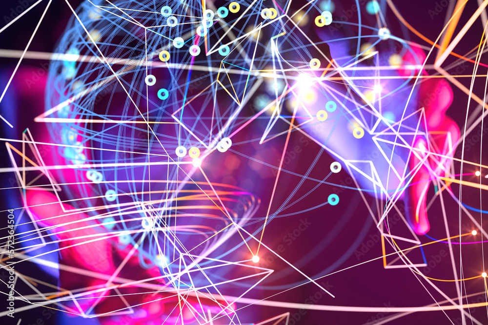 Global network. Blockchain. 3D illustration. Neural networks and artificial intelligence. Abstract Global network. Blockchain. 3D illustration. Neural networks and artificial intelligence. Abstract