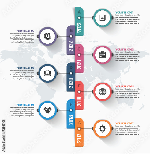 Timeline infographic concept data diagram with 7 options