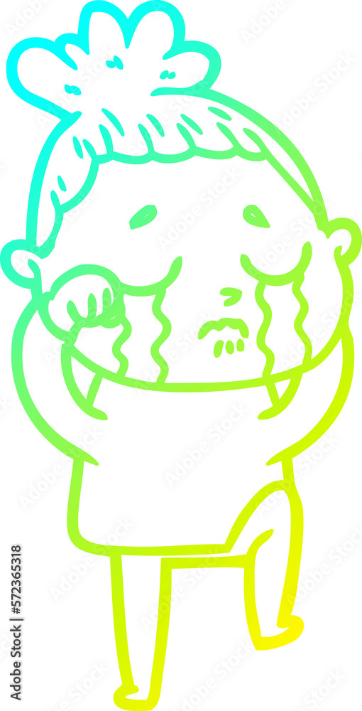 cold gradient line drawing cartoon crying woman