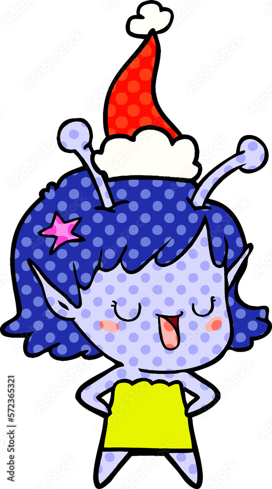 happy alien girl comic book style illustration of a wearing santa hat happy alien girl comic book style illustration of a wearing santa hat