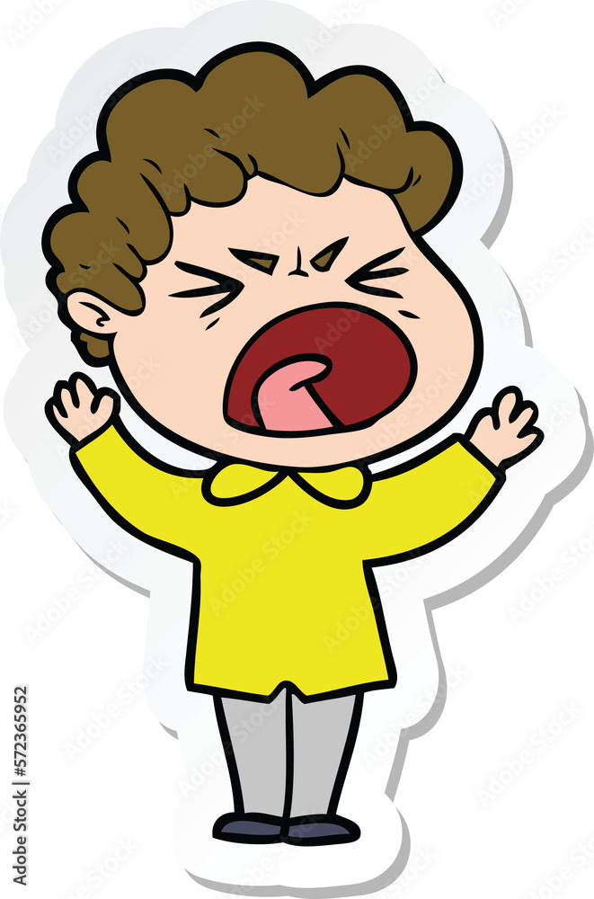 sticker of a cartoon furious man sticker of a cartoon furious man