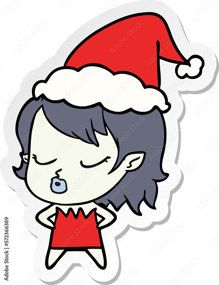 cute sticker cartoon of a vampire girl wearing santa hat cute sticker cartoon of a vampire girl wearing santa hat