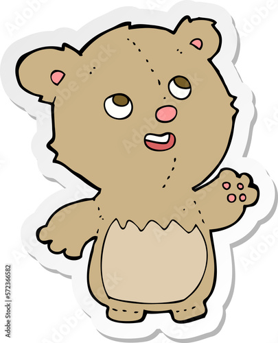 sticker of a cartoon happy little teddy bear