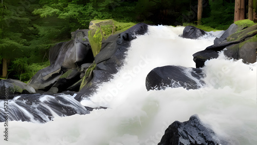 A dramatic and imposing waterfall or rapids, with sharp details and perfect lighting to highlight its natural beauty and power with Generative AI