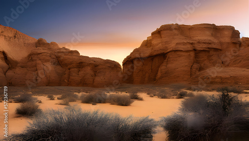 A dramatic and imposing desert or canyon landscape, with sharp details and perfect lighting to highlight its natural beauty  with Generative AI