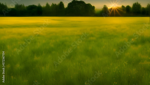 A serene and peaceful meadow or field, with soft, diffused lighting and natural colors to create a calming atmosphere with Generative AI