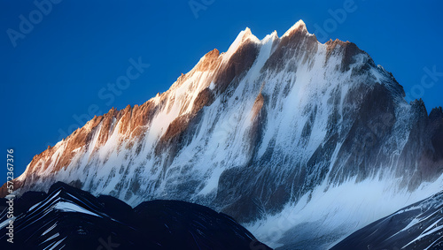 A dramatic and imposing mountain range or peak, with sharp details and perfect lighting to highlight its natural beauty  with Generative AI