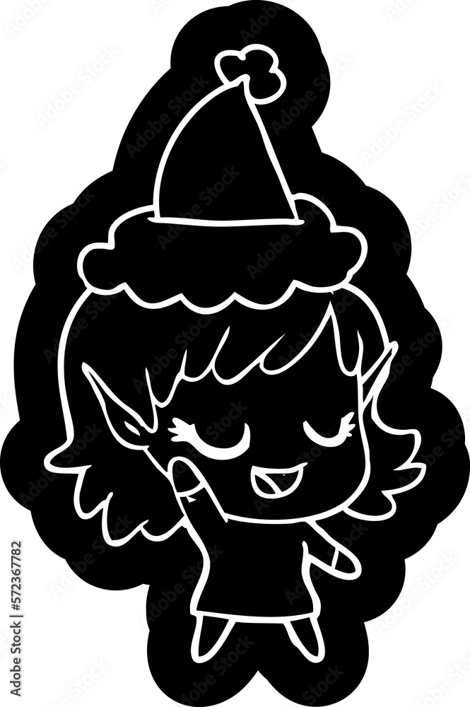 happy cartoon icon of a elf girl wearing santa hat happy cartoon icon of a elf girl wearing santa hat
