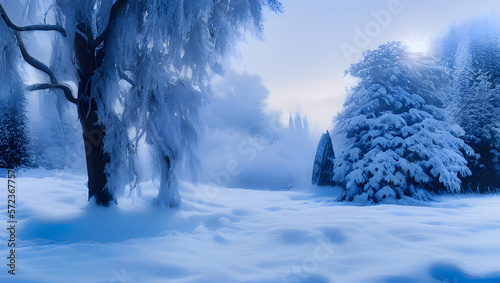 An enchanting and magical winter wonderland, with perfect lighting and sharp details to capture the snowy landscape with Generative AI