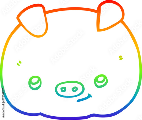 rainbow gradient line drawing cartoon happy pig