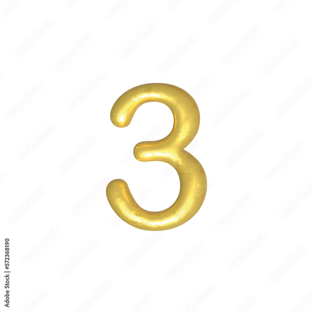 3 number gold isolated. Gold yellow metallic numbers. Foil symbol. Bright metallic 3D, realistic vector illustration
3 number gold isolated. Gold yellow metallic numbers. Foil symbol. Bright metallic 3D, realistic vector illustration