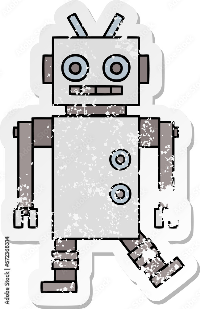 distressed sticker of a cute cartoon dancing robot distressed sticker of a cute cartoon dancing robot