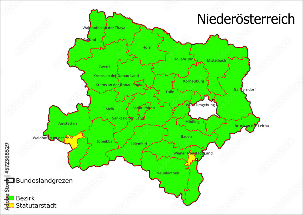 Karte Administrative Gliederung Bundesland Niederösterreich Statutarstadt, Bezirk Österreichkarte
