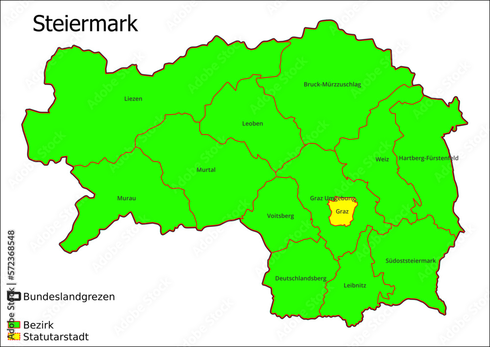 Karte Administrative Gliederung Bundesland Steiermark Statutarstadt, Bezirk Österreichkarte