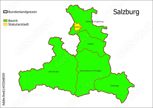 Karte Administrative Gliederung Bundesland Salzburg Statutarstadt, Bezirk Österreichkarte