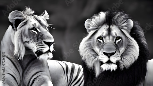 A majestic and imposing lion or tiger, with perfect lighting and sharp details to capture its power and beauty with Generative AI