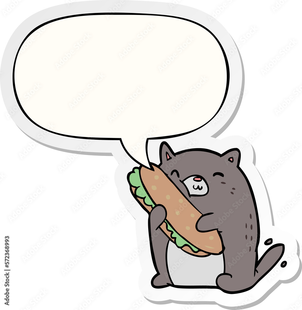 cartoon cat loving the amazing sandwich he's just made for lunch and speech bubble sticker