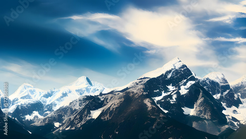 A breathtaking and panoramic view of a mountain range, with perfect lighting and sharp details to highlight its natural beauty  with Generative AI © jana