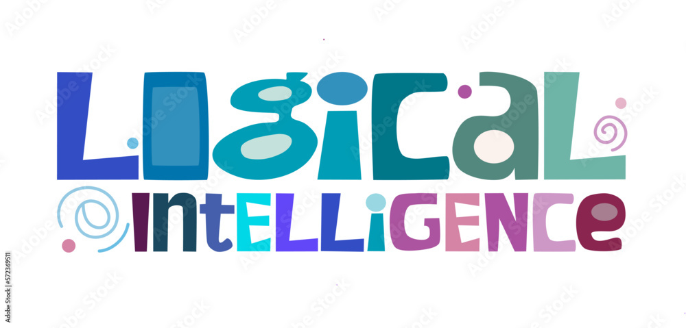  Logical intelligence concept phrase colourful letters vector art. Thinking process idea for text book, book covers web page design. Hand drawn letters for templates blogs. Education visual data.