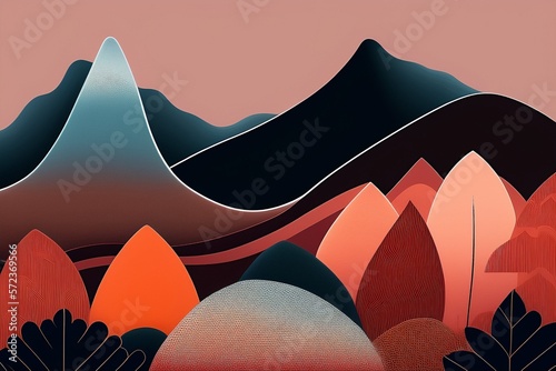 Abstract Mid Century Geometric Art,Minimalist Landscape