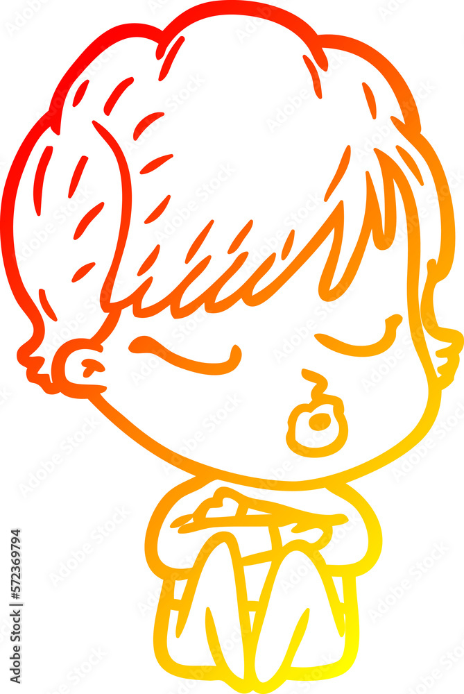 warm gradient line drawing cartoon woman with eyes shut