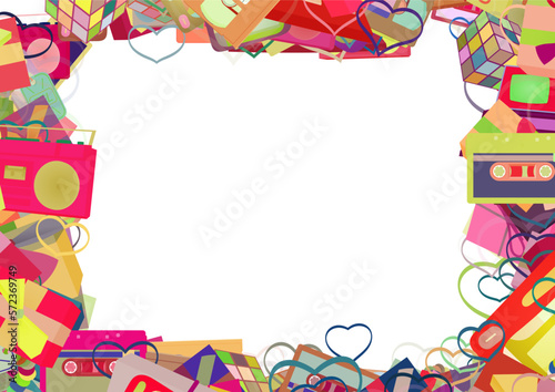 Background pattern abstract design texture. Border frame, transparent background. Theme is about celebrate, merry, wedding, birthday, seasonal, 80s, festive, VHS, valentine, rubix cube