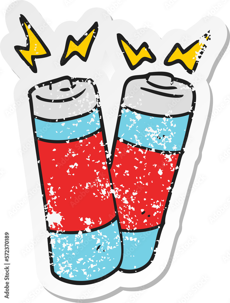 retro distressed sticker of a cartoon batteries retro distressed sticker of a cartoon batteries