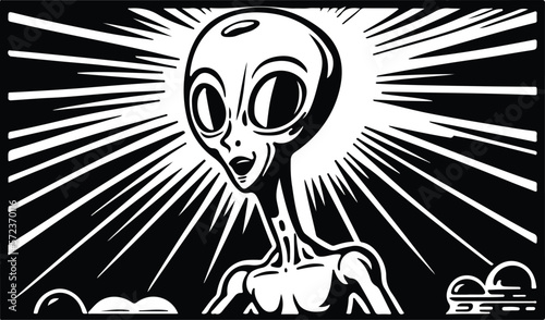 Beautiful and mysterious linocut art of an alien made for print digital art