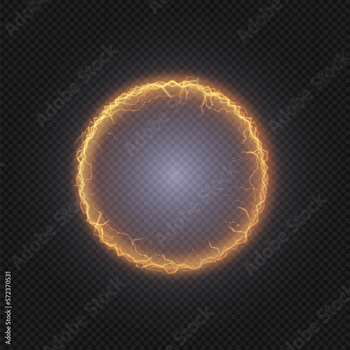 Bright ball lightning A strong electric charge of energy in one ring. Element for web design with empty space for text advertising, postcards, screensavers, websites, games. Mordor. Vector	