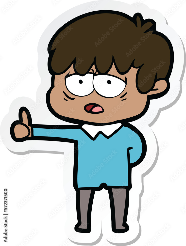 sticker of a cartoon exhausted boy sticker of a cartoon exhausted boy