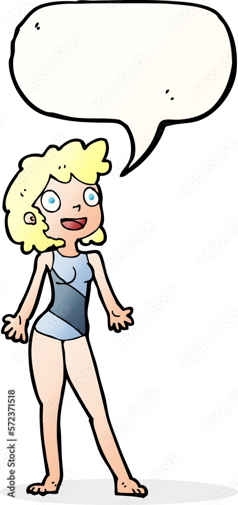 cartoon woman in swimming costume with speech bubble cartoon woman in swimming costume with speech bubble