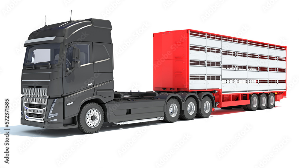 Animal Transporter Truck 3D rendering on white background
