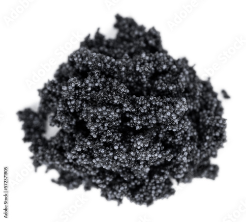 Portion of black Caviar on transparent background (selective focus; close-up shot)