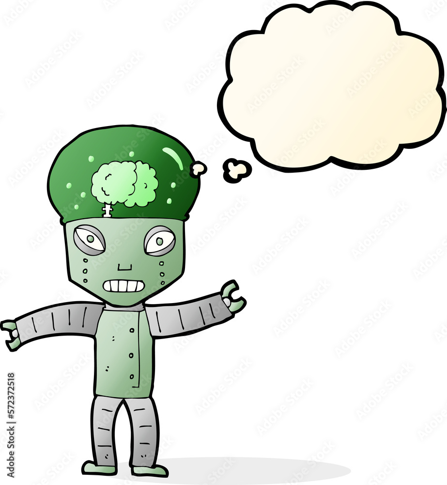 funny cartoon robot with thought bubble funny cartoon robot with thought bubble