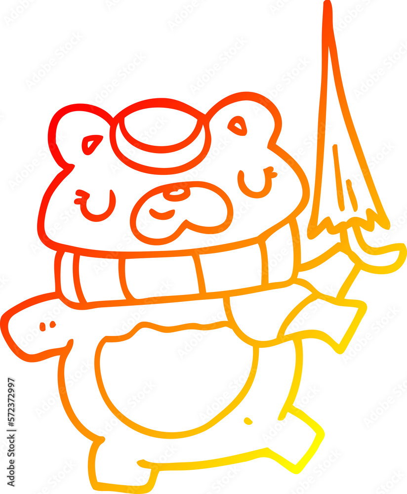 Obraz premium warm gradient line drawing cartoon bear with umbrella
