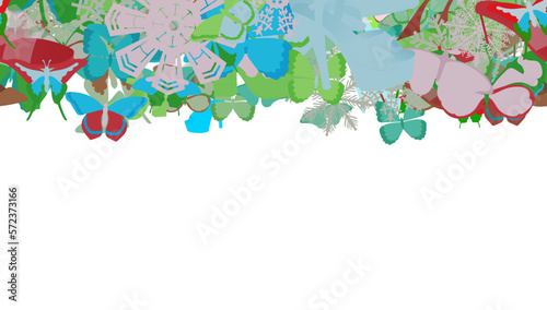 Background pattern abstract design texture. Horizontal seamless stripe. Border frame, transparent background. Theme is about snowflake, wing, background, repeat, frost, silhouette, weather