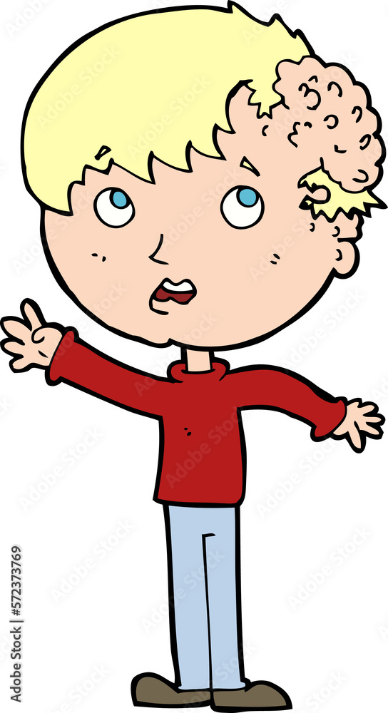 cartoon boy with growth on head cartoon boy with growth on head