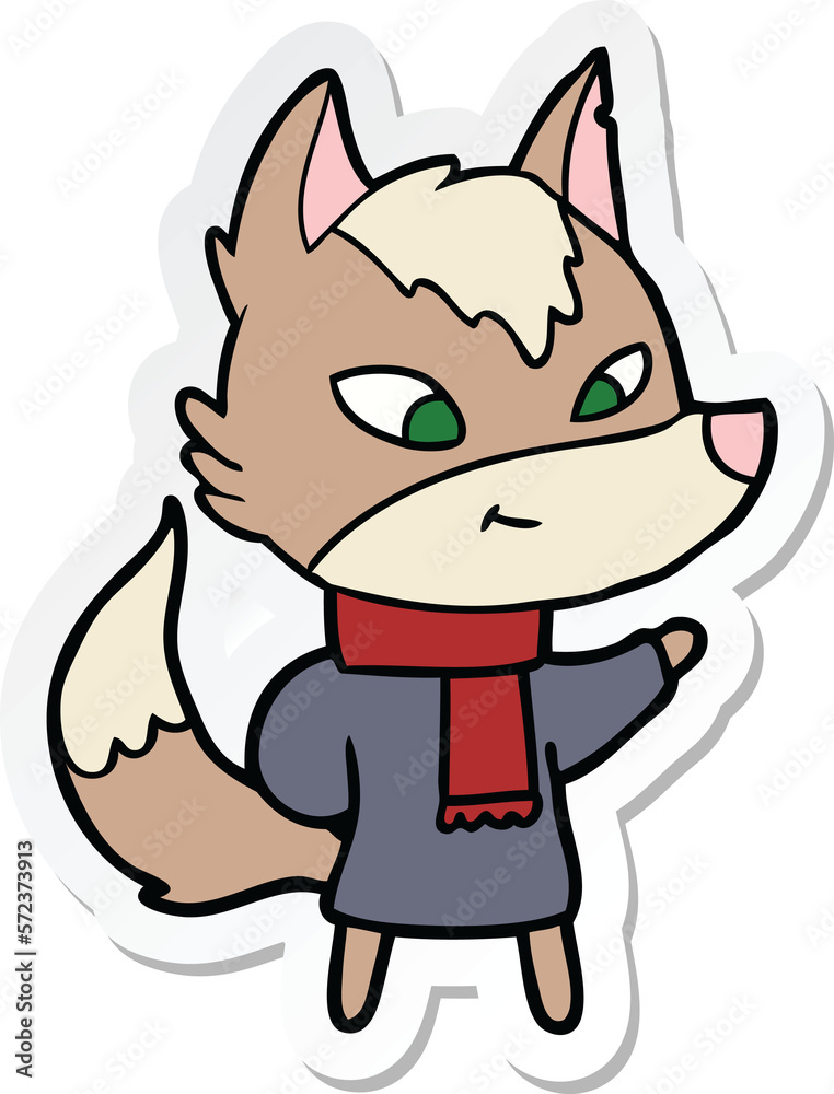 sticker of a friendly cartoon wolf sticker of a friendly cartoon wolf