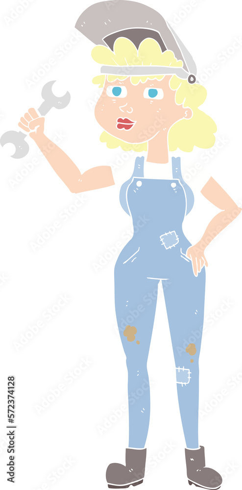 flat color illustration of a cartoon woman with spanner flat color illustration of a cartoon woman with spanner