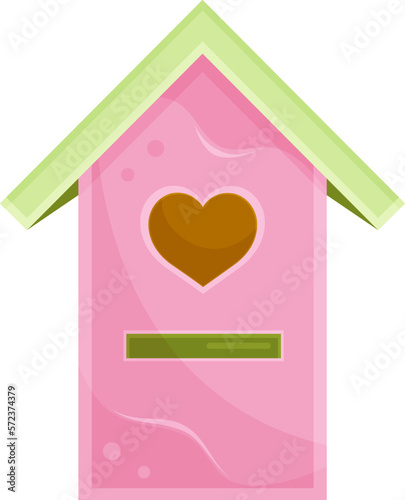 vector illustration cute pink wooden birdhouse, hut, small wooden house, spring illustration