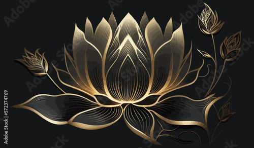 Luxury gold lotus background vector. Beautiful, minimalistic print for your decor for postcard, congratulations and poster. Vector illustration