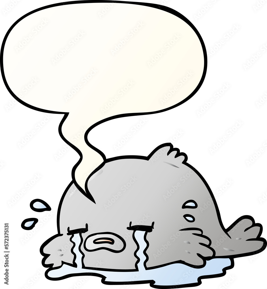 cartoon crying fish and speech bubble in smooth gradient style