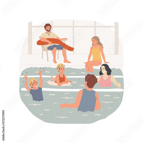 Swimming pool isolated cartoon vector illustration. Community indoor sport facility, children play in paddling pool, adult swimming, lifeguard watching people, active lifestyle vector cartoon.