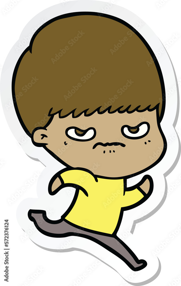 sticker of a cartoon angry boy