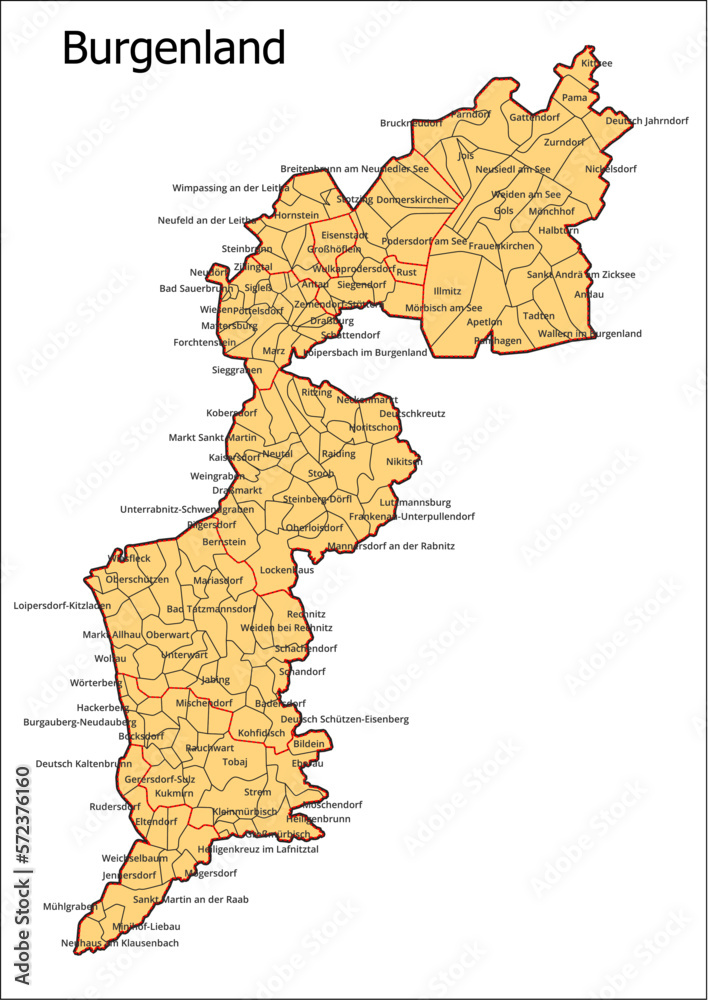Vektor Administrative Gliederung Österreich Bundesland  Burgenland Gemeinde Karte