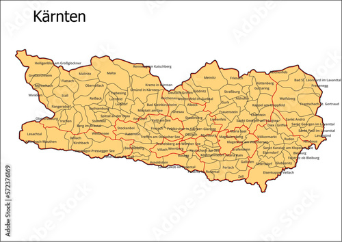Vektor Administrative Gliederung Österreich Bundesland  Kärnten Gemeinde Karte