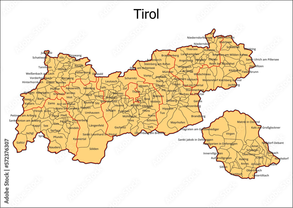 Vektor Administrative Gliederung Österreich Bundesland  Tirol Gemeinde Karte